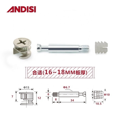 Holzschrank Anschluss Cam Bolt und transparente Nylon-Nuss Dowel Schrauben Cam Lock
