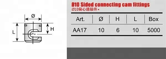 Sicheres Befestigungsmöbel Side Knock Down Cam Connector mit 10mm Schloss exzentrische Cam